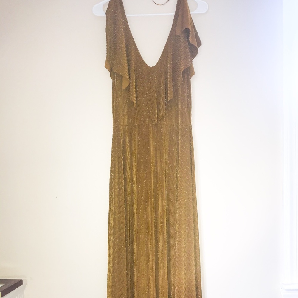 Zara | maxi copper / olive ruffle sleeveless dress